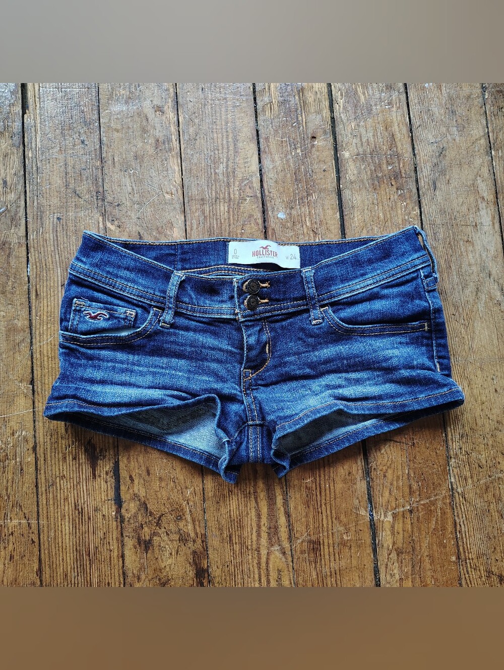 Y2k Micro Mini Hollister Denim Short Shorts Low Rise Sz 0 XS Extra Small Jean